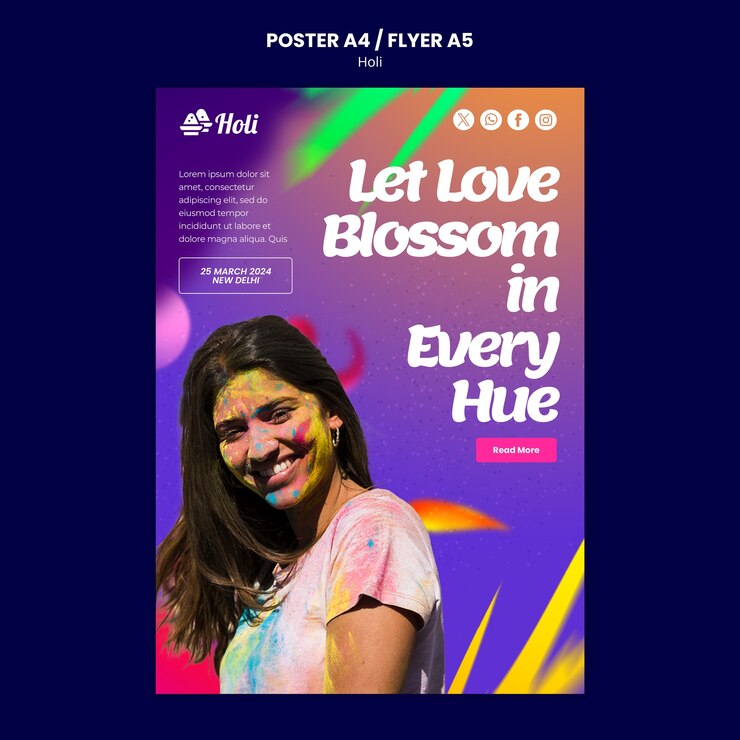 PSD gratuit modèle d'affiche de célébration du festival holi