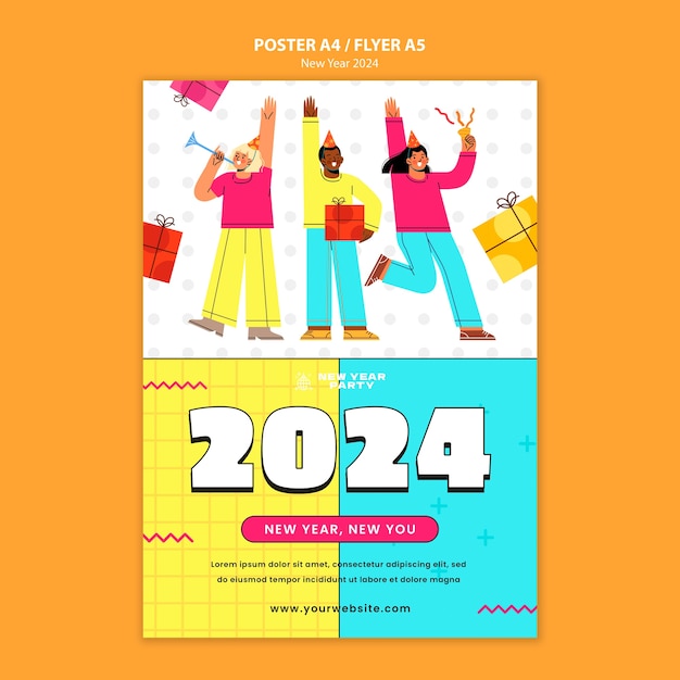 PSD gratuit modèle d'affiche de célébration du nouvel an 2024