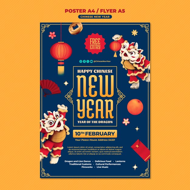 modèle d'affiche de célébration du nouvel an chinois