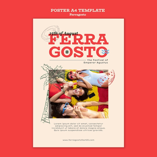 Modèle D'affiche De Célébration De Ferragosto Dessiné à La Main