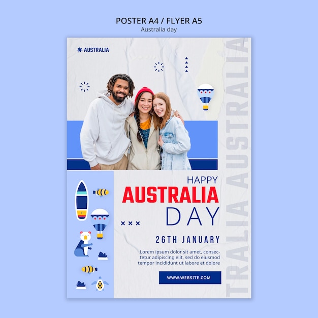 PSD gratuit modèle d'affiche de célébration de la fête de l'australie