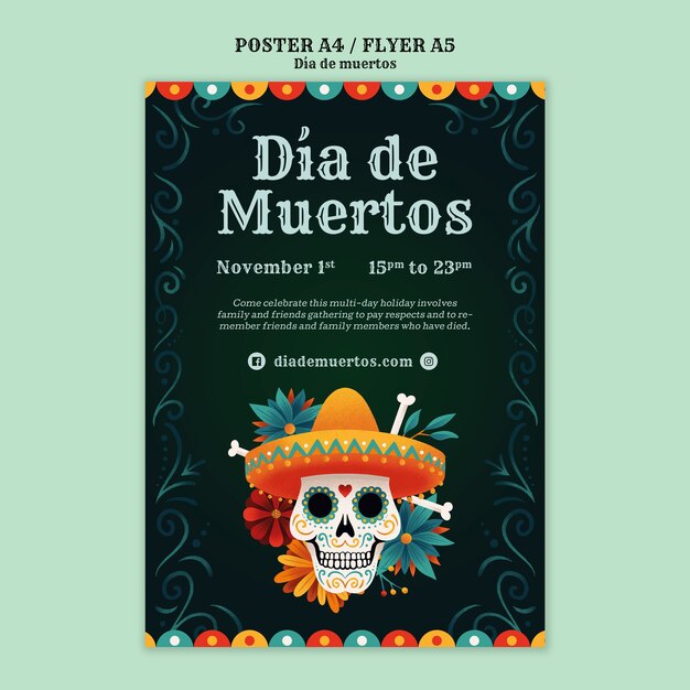 Modèle d'affiche de célébration de la fête des morts