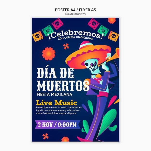 Modèle d'affiche de célébration de la fête des morts