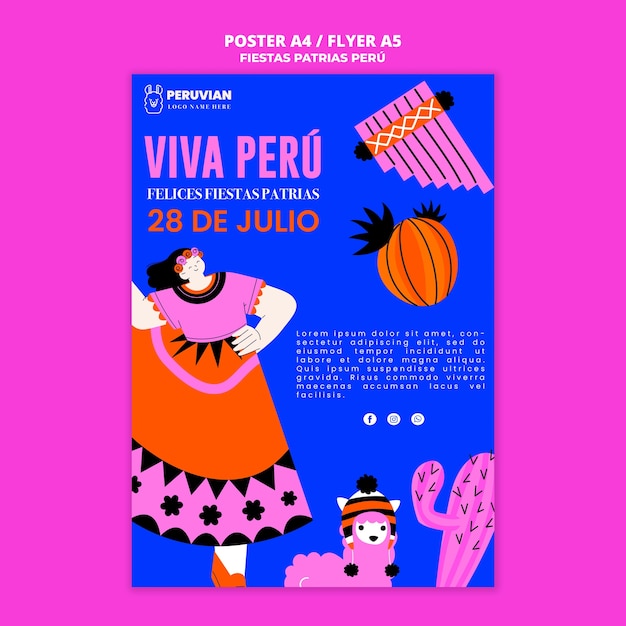 Modèle D'affiche De Célébration Fiestas Patrias Pérou