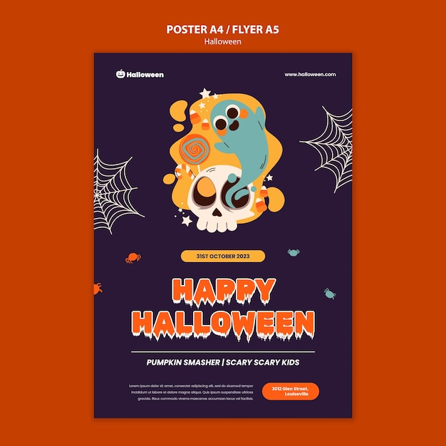 PSD gratuit modèle d'affiche de célébration d'halloween de conception plate