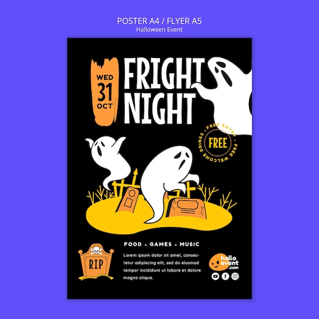 PSD gratuit modèle d'affiche de célébration halloween design plat