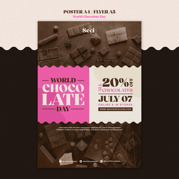 Modèle d'affiche de célébration de la journée mondiale du chocolat