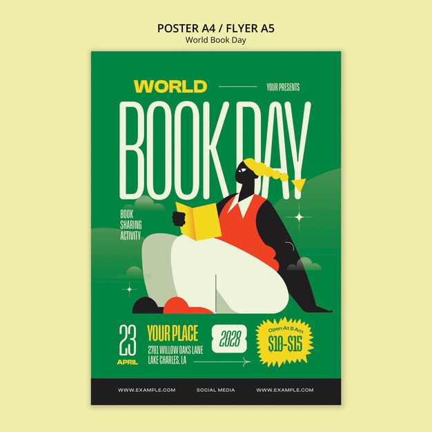 Modèle d'affiche de célébration de la journée mondiale du livre