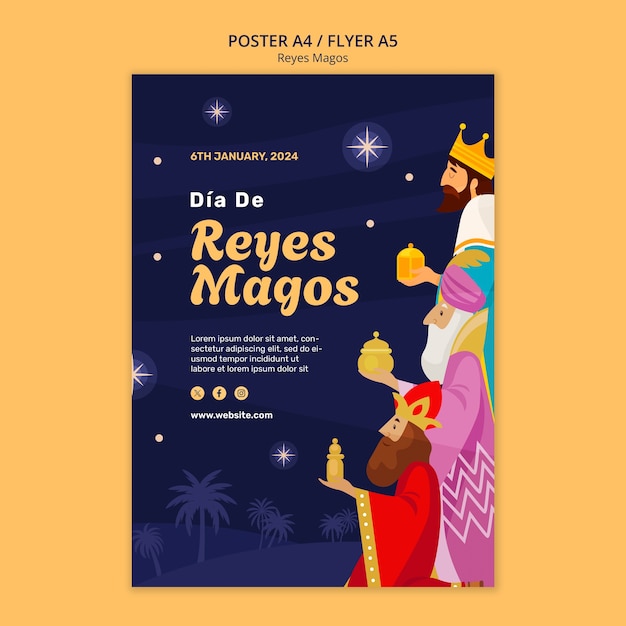 PSD gratuit modèle d'affiche de célébration de reyes magos