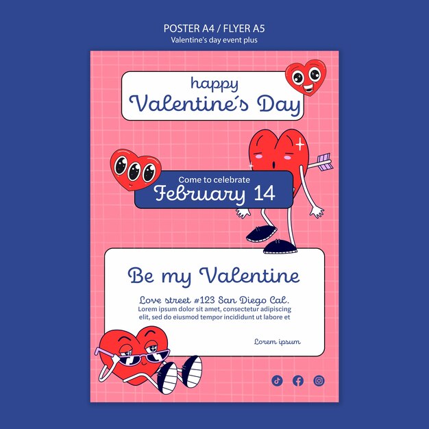 Modèle d'affiche de célébration de la Saint-Valentin