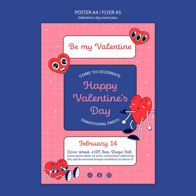 Modèle d'affiche de célébration de la Saint-Valentin