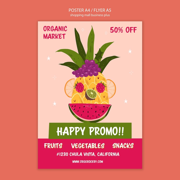PSD gratuit modèle d'affiche de centre commercial dessiné à la main