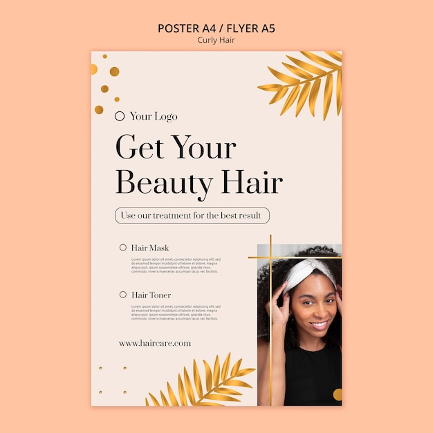 PSD gratuit modèle d'affiche de cheveux bouclés de luxe