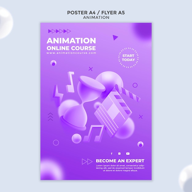 PSD gratuit modèle d'affiche de classe d'animation