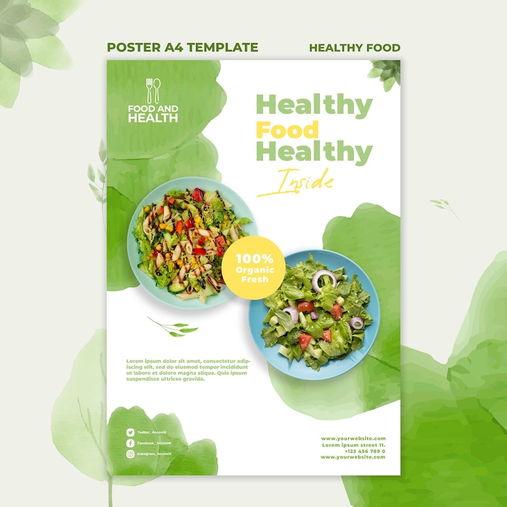 PSD gratuit modèle d'affiche de concept d'aliments sains