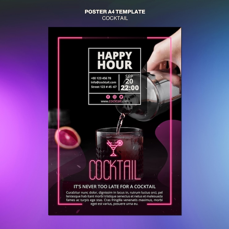 PSD gratuit modèle d'affiche de concept de cocktail