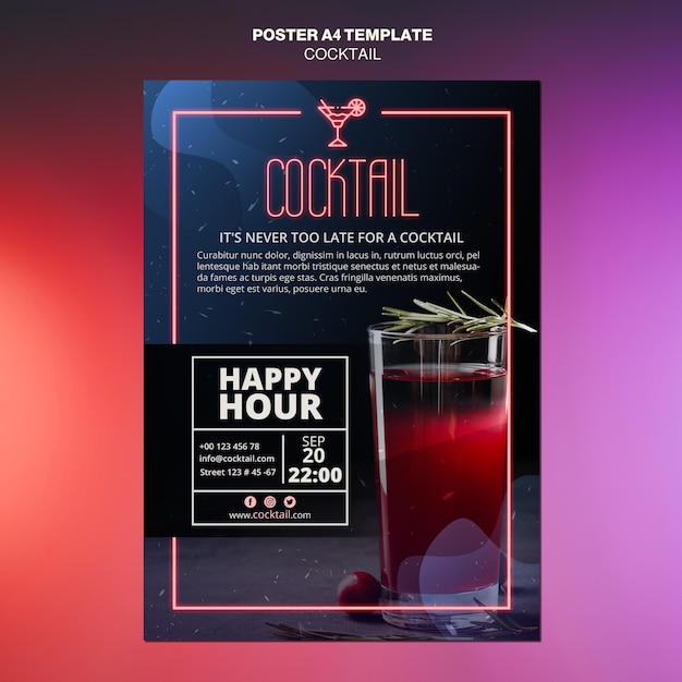 Modèle d'affiche de concept de cocktail