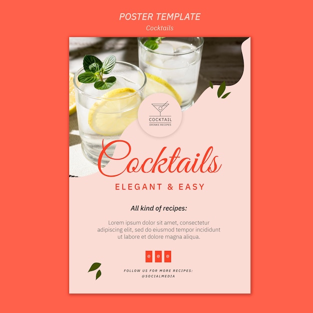 PSD gratuit modèle d'affiche de concept de cocktail