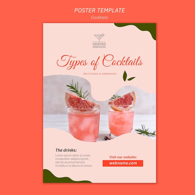 PSD gratuit modèle d'affiche de concept de cocktail