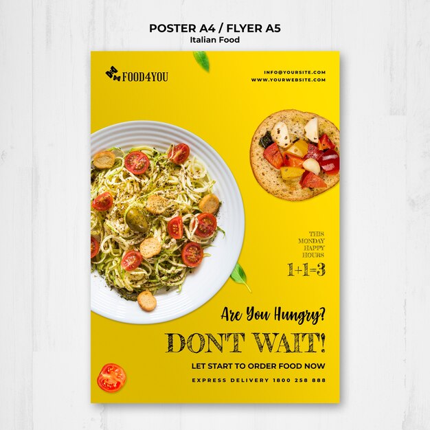 Modèle d'affiche de concept de cuisine italienne