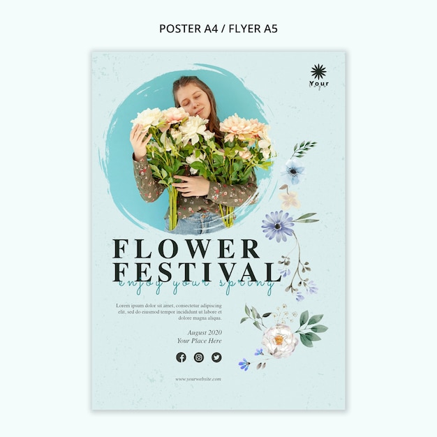 PSD gratuit modèle d'affiche de concept de festival de fleurs