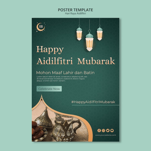 PSD gratuit modèle d'affiche concept hari raya aidilfitri