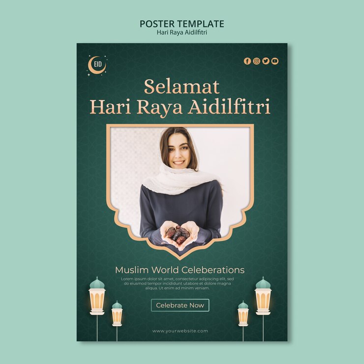 PSD gratuit modèle d'affiche concept hari raya aidilfitri