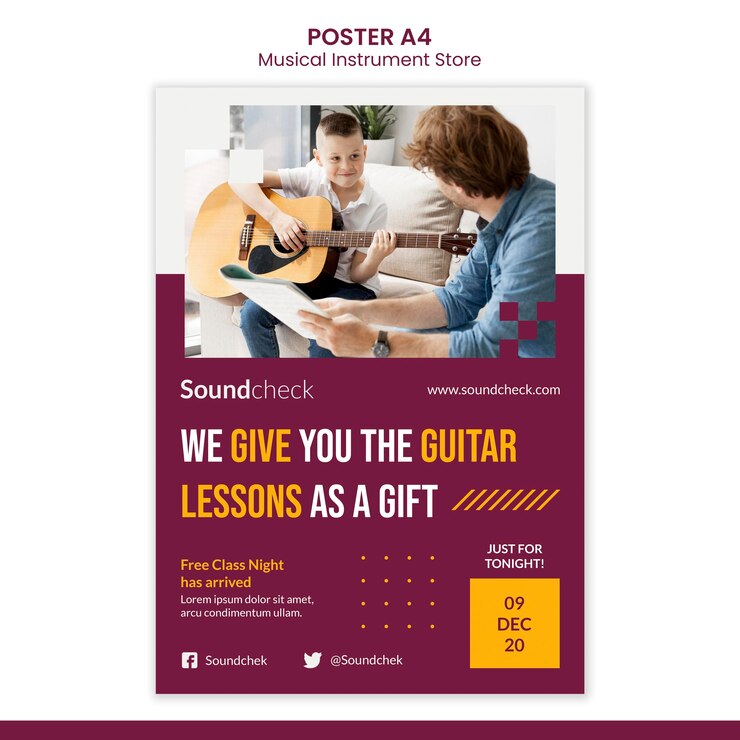 PSD gratuit modèle d'affiche de concept d'instrument de musique