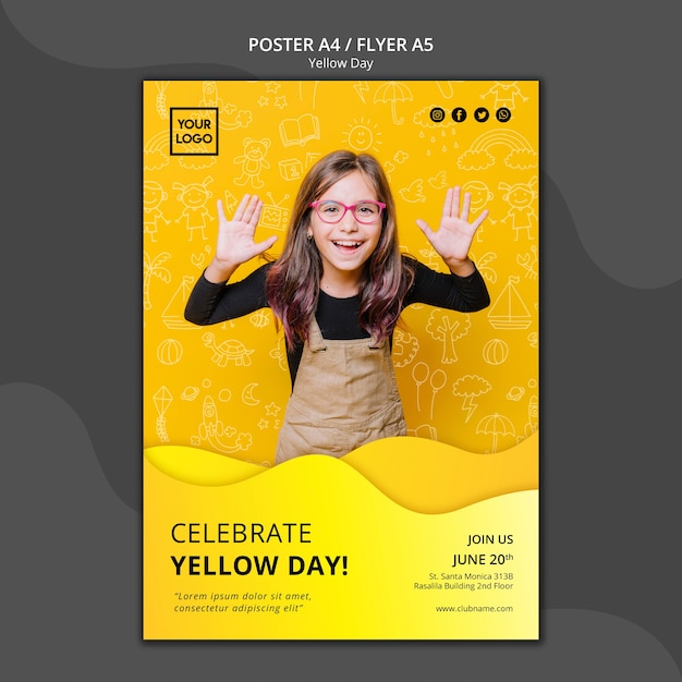 PSD gratuit modèle d'affiche de concept de jour jaune