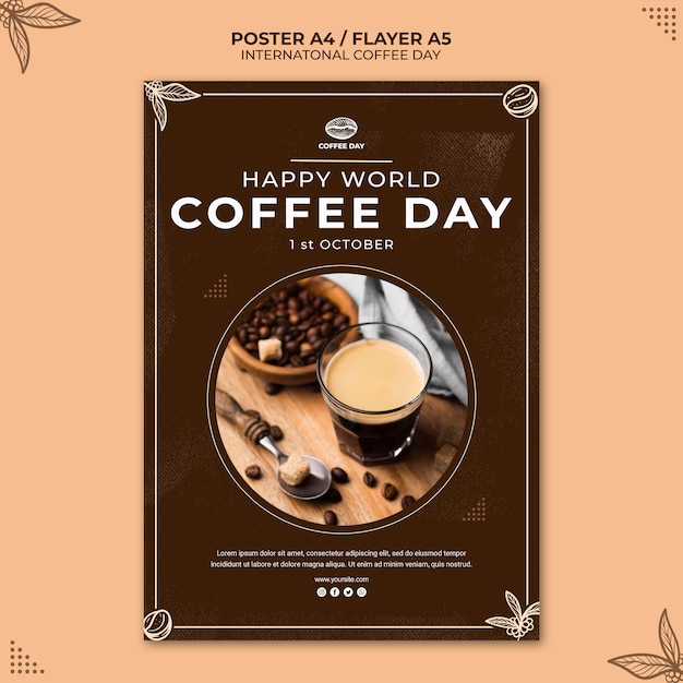 Modèle d'affiche de concept de journée internationale du café