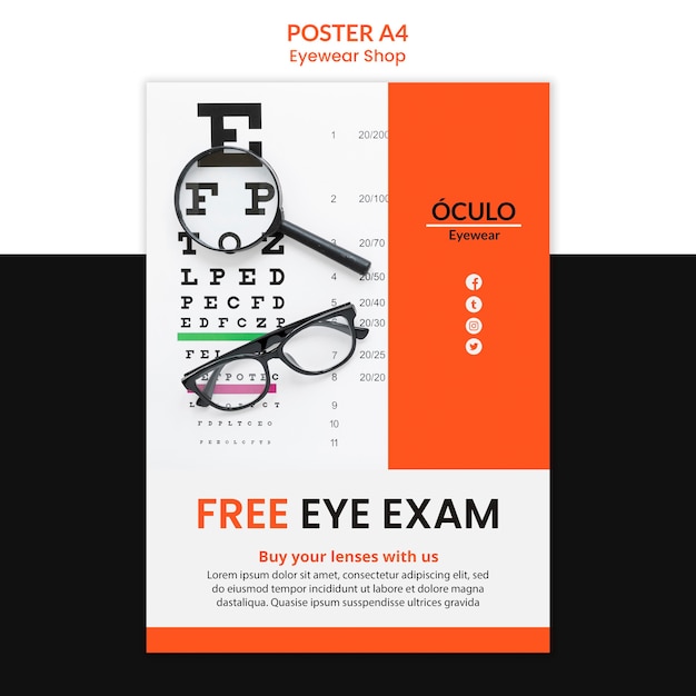 PSD gratuit modèle d'affiche de concept de magasin de lunettes