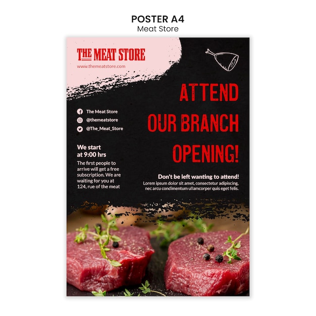 PSD gratuit modèle d'affiche de concept de magasin de viande