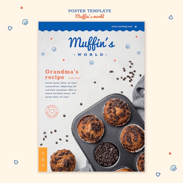 PSD gratuit modèle d'affiche de concept de muffins