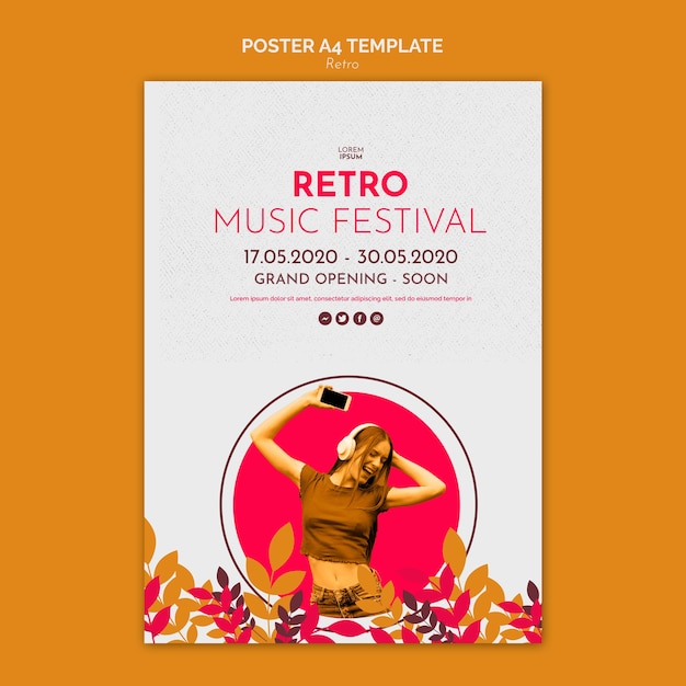 PSD gratuit modèle d'affiche de concept de musique rétro