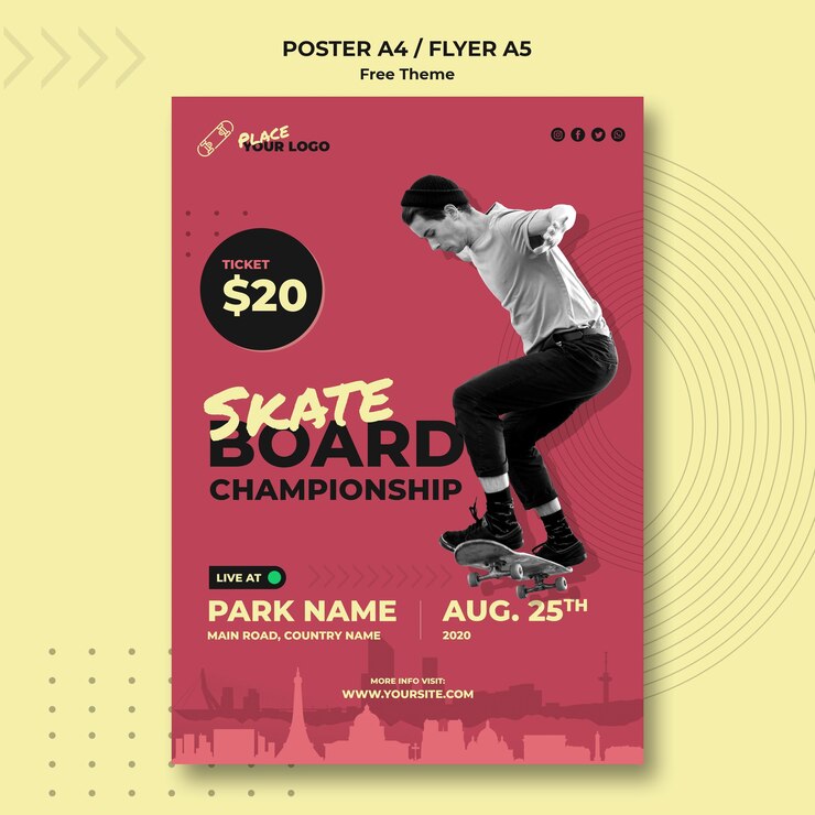 PSD gratuit modèle d'affiche de concept de planche à roulettes