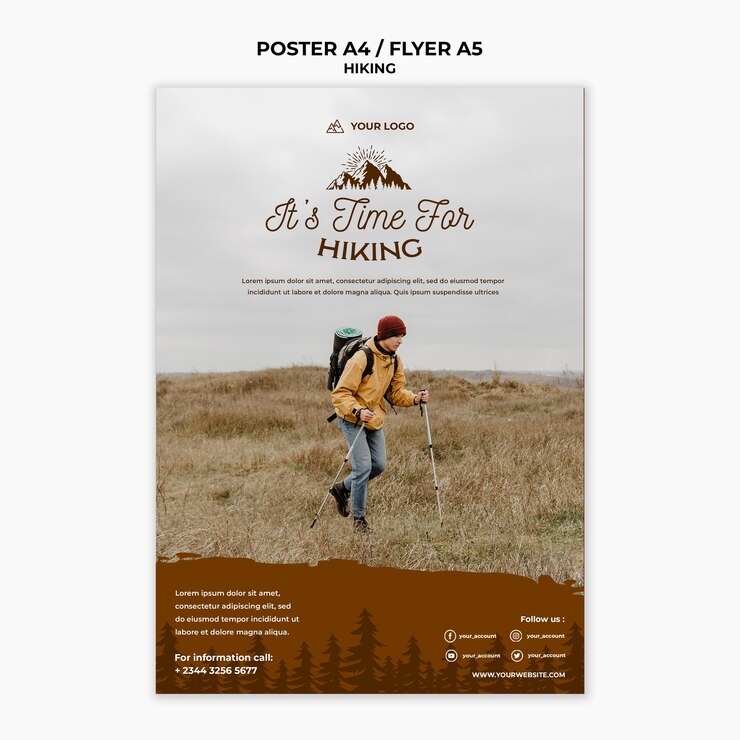 PSD gratuit modèle d'affiche de concept de randonnée