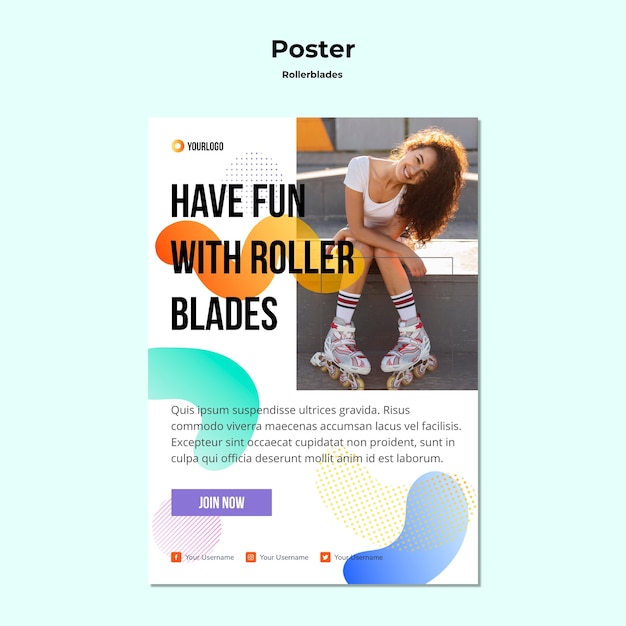 PSD gratuit modèle d'affiche de concept de rollerblades