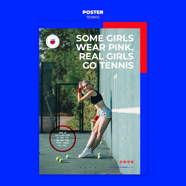 PSD gratuit modèle d'affiche de concept de tennis