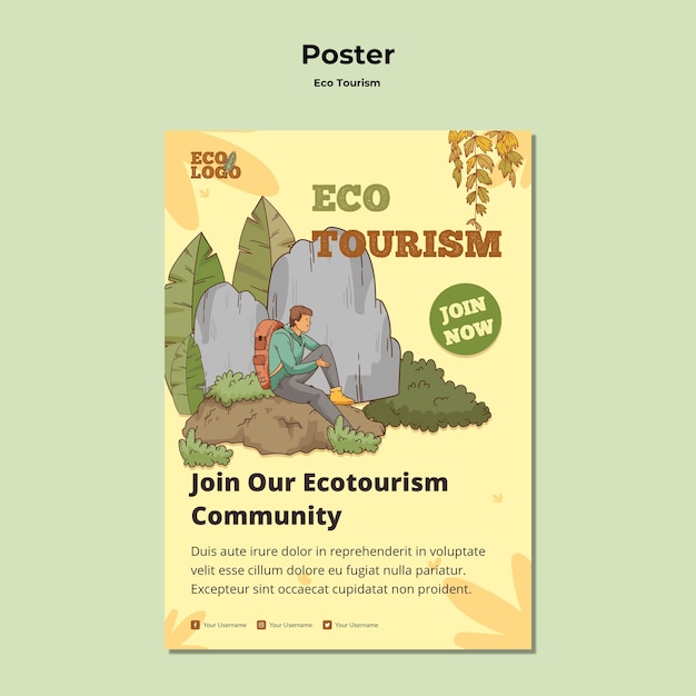 PSD gratuit modèle d'affiche de concept de tourisme écologique