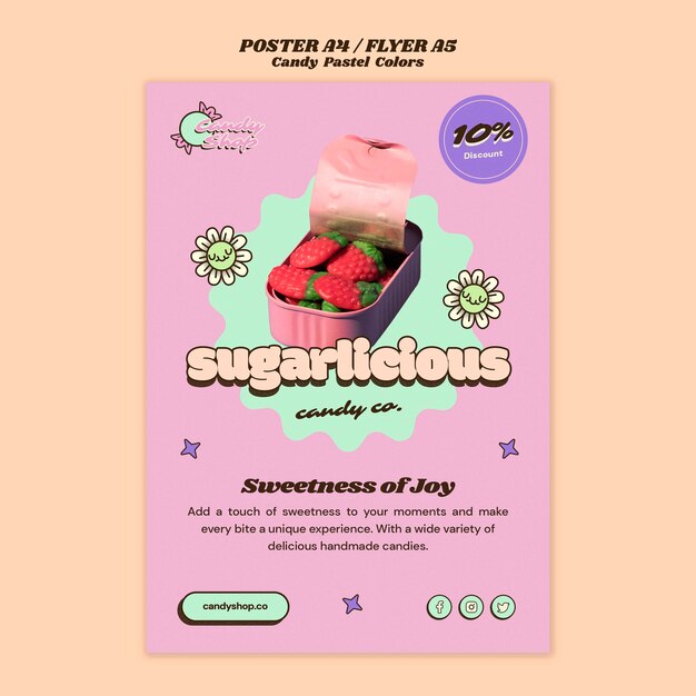 Modèle d'affiche de couleurs pastel de bonbons