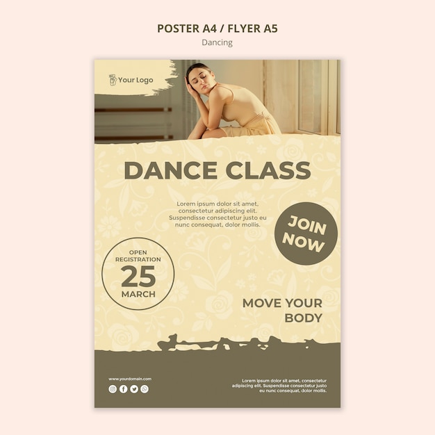 PSD gratuit modèle d'affiche de cours de danse