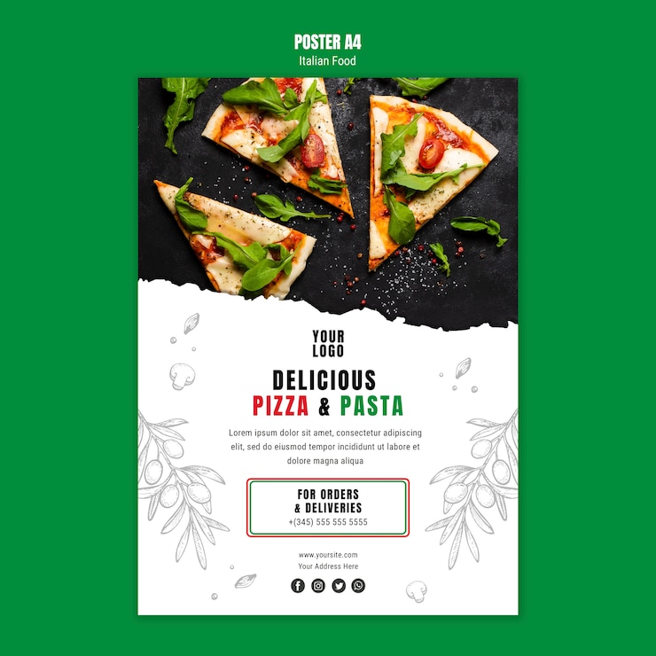 PSD gratuit modèle d'affiche de cuisine italienne a4