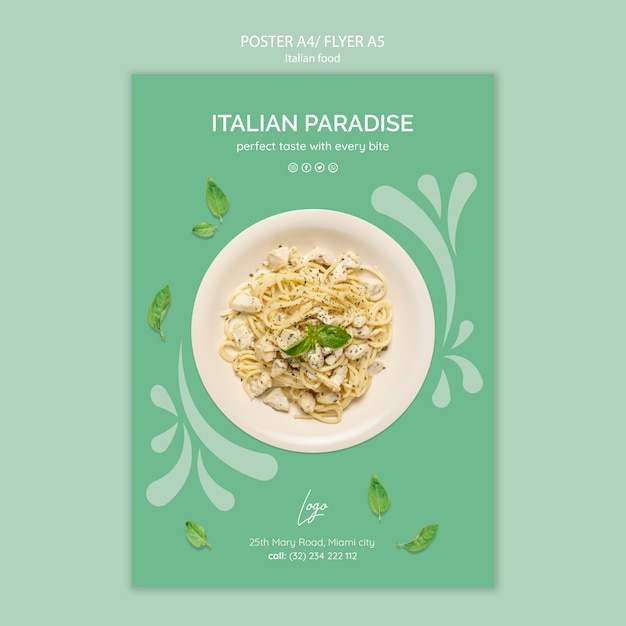 PSD gratuit modèle d'affiche avec cuisine italienne