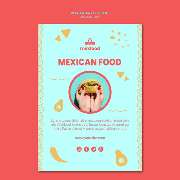Modèle d'affiche de cuisine mexicaine avec photo