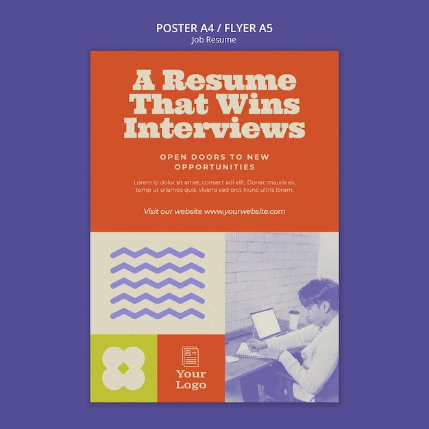 Modèle d'affiche de CV de travail design plat