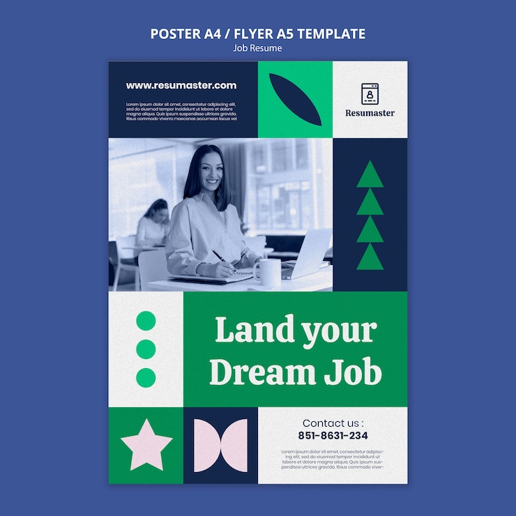 PSD gratuit modèle d'affiche de cv de travail design plat