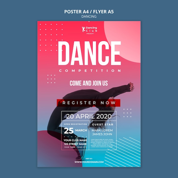 PSD gratuit modèle d'affiche de danse colorée