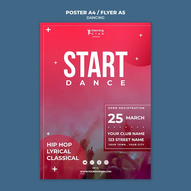 PSD gratuit modèle d'affiche de danse colorée