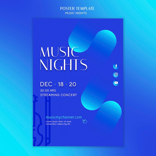 PSD gratuit modèle d'affiche dégradé pour le festival des nuits de musique