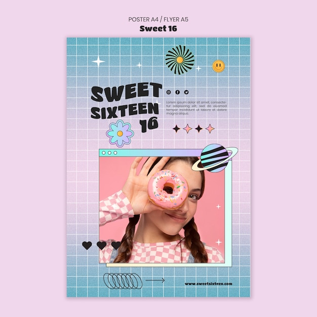 PSD gratuit modèle d'affiche dégradé sweet 16